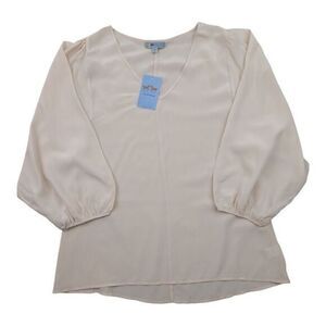 New Islefield Silk Puff Sleeve V‎ Neck Top Womens Large